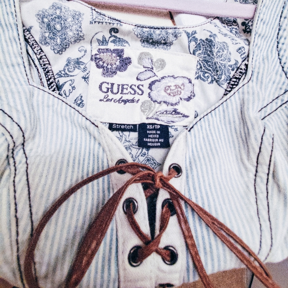 Guess Lace Up Pinstripe Top